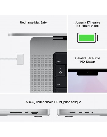Apple MacBook Pro 16'' M1 Max 64 GB RAM 2 To SSD CPU 10 cores GPU 32 cores Silver Premium